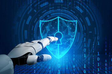 3D Rendering futuristic robot technology development, artificial intelligence AI, and machine...