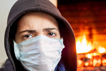 Arabic muslim woman wearing mask to protect herself