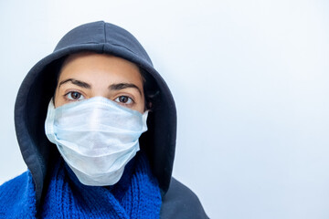 Arabic muslim woman wearing mask to protect herself