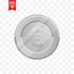 Coin icon. Vector money symbol. Euro sign. Euro coin. Silver coin.