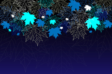 Autumn fall leaves. Leaf pattern background. Vector illustration for  webpages. Blue, white and black colors. Eps 10.