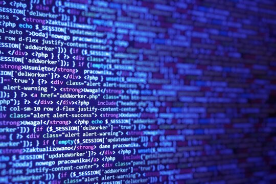 Remote work search. Work via the Internet. Demand for experienced programmers. Abstract code background.