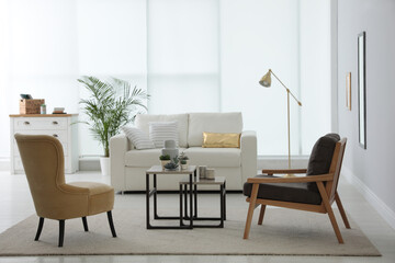 Fototapeta premium Living room interior with stylish furniture. Idea for design