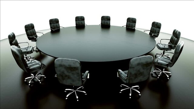 boardroom, meeting room and conference table with notebooks. Business concept.