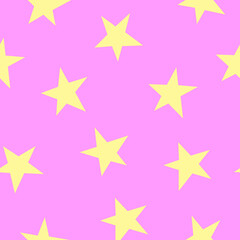 Obraz premium Seamless pattern with yellow stars on pink background 