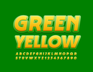 Vector Green and Yellow Font. Modern Creative Alphabet Letters and Numbers