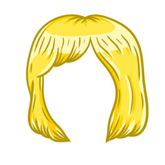 Women hairstyle. Blonde Hair on the head. Sketch color cartoon illustration. Mask for app. Trendy modern haircuts girl - bob cut