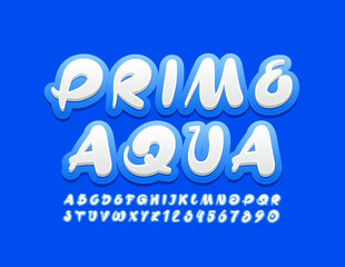 Vector modern logo Prime Aqua with Handwritten Font. Creative Alphabet Letters and Numbers set