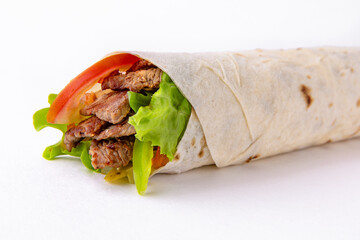 Kebab, pita, gyros, shaurma, wrap sandwich. Street food. Takeaway food.