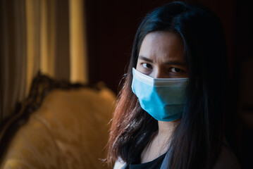 Woman wearing mask protection epidemic flu covid19