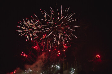 Pyrotechnic composition in the night sky gives a special cartoon and artistic expression to the event.