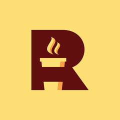 Letter R for Coffee logo design vector template with Vintage Concept style. beverage products for coffee shop, Cafe, Coffee House, Coffee maker, Company and Business