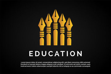 Five Gold Pens illustration for Education Logo Template