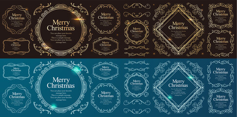 クリスマスをイメージした装飾デザインセット。雪の結晶をモチーフにしたフレームデザイン