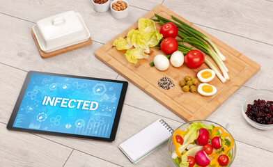 Healthy Tablet Pc compostion with INFECTED inscription, immune system boost concept
