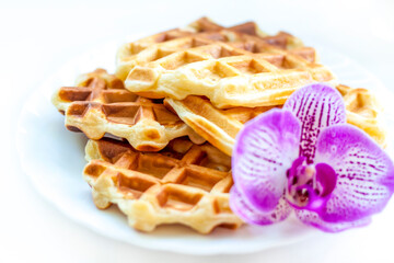Viennese homemade waffles are served for Breakfast. Flavorful pastries