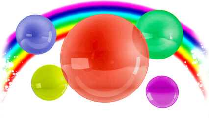 Colored bubbles with rainbow on a white background