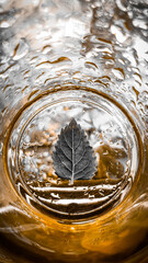 beautiful leaf of a plant or tree on glass design with water droplets on it looking like a nature beauty wallpaper with combination of colors in this colorful world