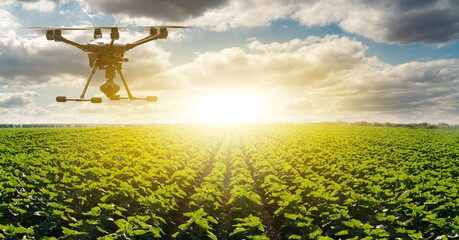 Modern smart farm with drone. Digital transformation in agriculture and smart farming