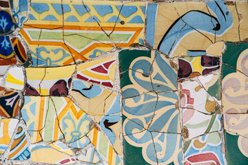 Naklejka na ściany i meble Close-up Mosaic Antonio Gaudi in the Park Guell, Barcelona