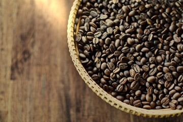 coffee beans in the basket in the morning sun