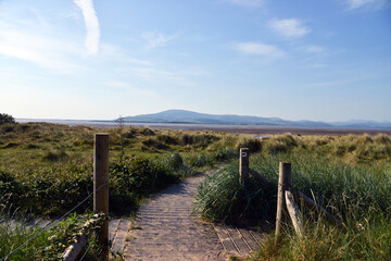 Fototapeta premium Sandscale Haws, Barrow in Furness, looking up at Black Combe and the Lake District