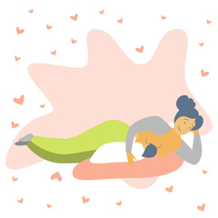 Breastfeeding position. Mother feeds baby with breast. Comfortable pose. Flat design vector illustration of breastfeeding concept. Colorful cartoon character mother feeding baby.

