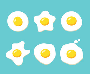 Fried egg, Top view cartoon drawing, vector design.