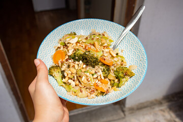 Freshly made vegge salad with broccoli and carrots