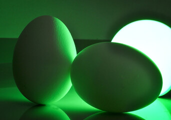Ester colorful egg of hen directly from fresh organic farms with light bulb lighting to eat and...