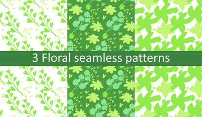 Pack of 3 summer vibrant seamless abstract patterns in saturated colors
