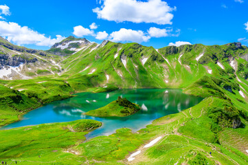 Lake Schrecksee - A beautiful turquoise alpine lake in the Allgaeu alps near Hinterstein, hiking destination in Bavaria, Germany