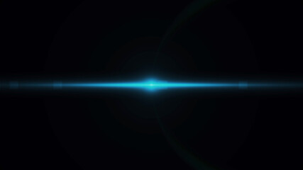 Anamorphic lens flare from a photo camera lens. Anamorphic background.