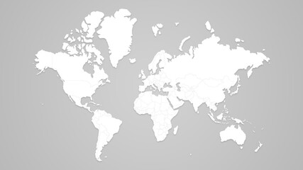 White grey world map with shadow