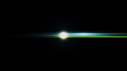 Anamorphic lens flare from a photo camera lens. Anamorphic background.