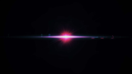 Anamorphic lens flare from a photo camera lens. Anamorphic background.