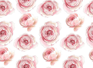 Watercolor seamless pattern with beautiful roses flowers. Hand drawn nature painting. For wrapping, fabric, wallpaper.