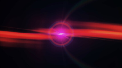 Anamorphic lens flare from a photo camera lens. Anamorphic background.