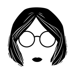 Girl head in round glasses and short hair, vector