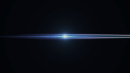 Anamorphic lens flare from a photo camera lens. Anamorphic background.