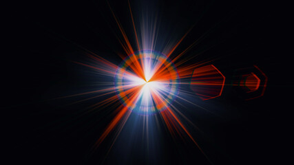 Anamorphic lens flare from a photo camera lens. Anamorphic background.