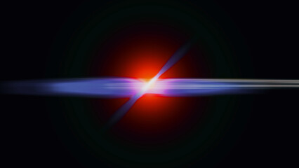 Anamorphic lens flare from a photo camera lens. Anamorphic background.