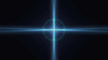 Beautiful lens flare with rays on a black background.