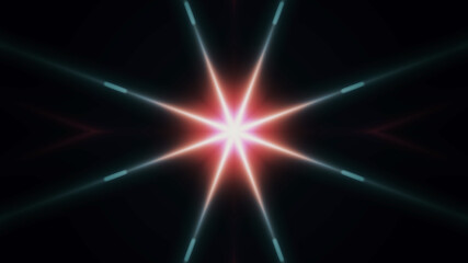 Beautiful lens flare with rays on a black background.