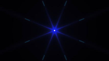 Beautiful lens flare with rays on a black background.