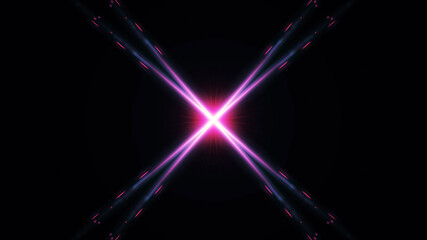 Beautiful lens flare with rays on a black background.