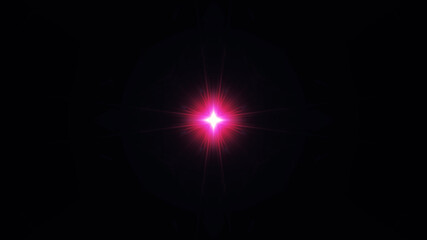 Beautiful lens flare with rays on a black background.