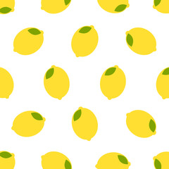 Lemons seamless pattern. Citrus background with yellow juicy lemons.