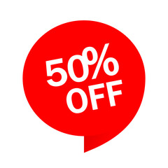 Red tag special offer 50% off discount sticker sale isolated vector illustration. Sale promo marketing 50% off discount sticker offer on shopping day.