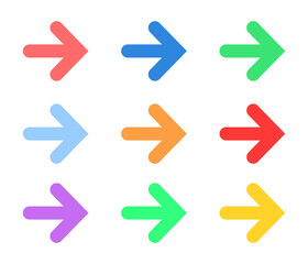 Set of colorful flat vector arrows. Collection arrow icon. Arrow vector icon. Arrows isolated on white background.